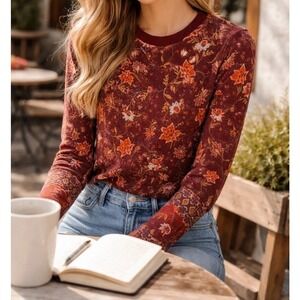 Sundance Floral Long Sleeve Tee - Red and Orange